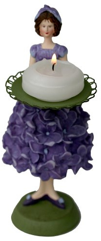 Flieder Fantasie Dekofigur Blumen - Teelichthalter - Mädchen mit Kerze stehend
