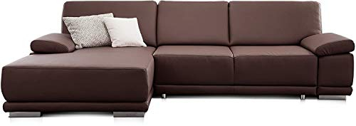 CAVADORE Eckcouch Corianne in Kunstleder / Sofa in L-Form mit verstellbaren Armlehnen und Longchair / 282 x 80 x 162 / Lederimitat, braun