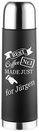 polar-effekt Edelstahl Thermoskanne mit Gravur des Namens - Personalisierte Männer Geschenk zum Geburtstag oder Weihnachten - Thermoflasche 0,5 Liter – Farbe schwarz