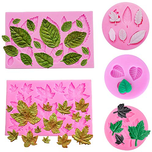 SIMUER Molde de Silicona para Fondant, diseño de Hojas de Arce en 3D, 5 Unidades