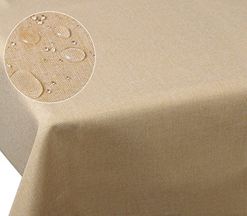 Laneetal Tischdecke abwaschbar, Tischtuch mit Lotuseffekt, in Leinenoptik, Tischwäsche eckig 130x160 cm, wasserabweisend fleckenabweisend, Tafeldecke aus Polyester, Sand
