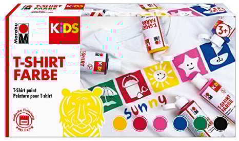 Marabu 0308000000001 - Kids T-Shirt Farbe, 6 x 80 ml, Stoffmalfarbe für Kinder, für kreative Designs auf hellen Textilien, nach Fixierung waschbeständig bis 60 °C, ideal für Kinder