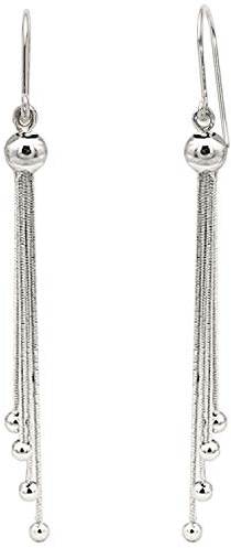 LÖB Damen Ohrhänger 925 Silber mit Quasten XXL Kette Perle Kugel Anhänger Ohrringe Hängend Lang modern schlicht 9,5cm