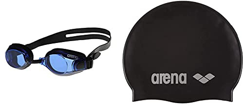 ARENA Zoom X-Fit Gafas de Natación, Unisex Adulto, Negro/Azul, Universal + Classic Gorro de Natación, Unisex Adulto, Negro (Black/Silver), Talla Única