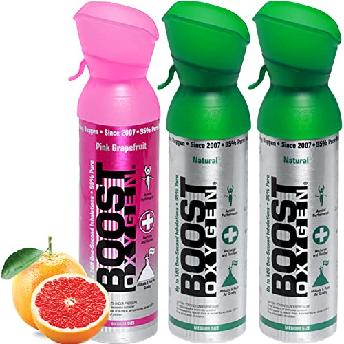 Reiner Sauerstoff in der Dose – 15 Liter NATÜRLICHER und GRAPEFRUIT, 95% reiner Sauerstoff in drei transportablen 5 Liter Sauerstoffdosen für mehr als 300 Inhalationen.