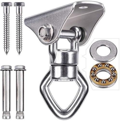 BeneLabel Wood/Concrete Celing Hanger Hammock Swing Hanging Screw 360° Swivel Silent Bushing Hardware Bearing Carabiner Set for Indoor Outdoor Playground Chair Yoga Rope Punching Bags, 1200lbs