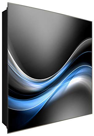 DekoGlas Schlüsselkasten 'Blaue Schwingung' 30x30 Glas, inkl. Haken Schlüsselbrett Schlüssel-Box Design Aufbewahrung