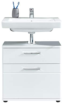 trendteam smart living - Monte - Waschbeckenunterschrank - Weiß/Weiß Hochglanz - 1 Schublade und 1 Fach (BxHxT) 60 x 58 x 38 cm - chromfarbene Griffe - Kratzfest