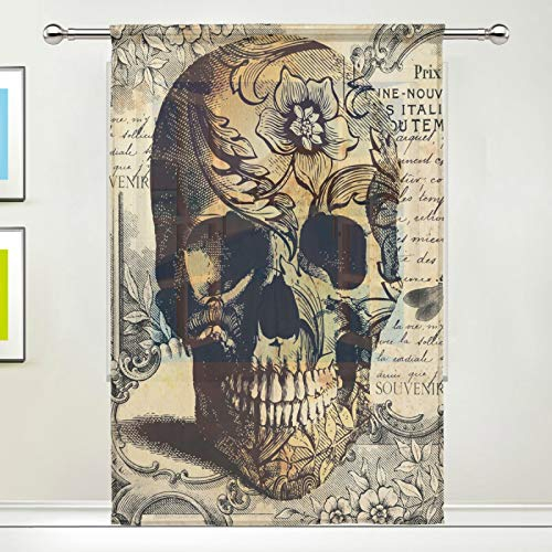 RELEESSS Vintage Totenkopf Sheer Fenster Voile Vorh?nge Home Decor f¨¹r K¨¹che Schlafzimmer Wohnzimmer Esszimmer 200 x 140 cm, 1 Paneel
