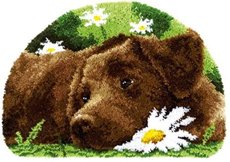 XUJINGJIE Knüpfteppich zum Selber Knüpfen DIY Unvollendete Stickteppich Herstellung Kits Mit Bedrucktem Leinwandmuster für Wohnkultur, Hund,A