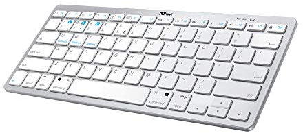 Trust Nado Teclado Inalámbrico QWERTY Español, Ultrafino Teclado Bluetooth 4.0, Triple Emparejamiento, 10m Alcance, para PC, Ordenador, Portátil, Mac, Macbook, Android, Tablet - Plata