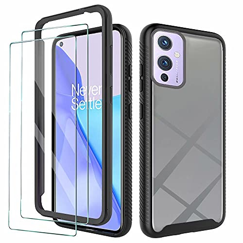 FMPCUON Hülle Kompatibel mit LG G8x ThinQ Handyhülle, 360 Grad Rundum Schutzhülle Case, Einteilige Transparent PC Cover 【Schutzfolie aus gehärtetem Glas * 2】-Schwarz