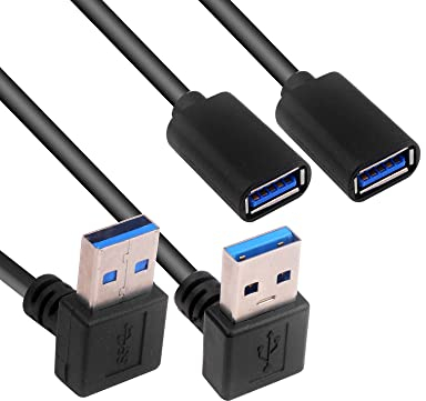BRIEFCEC Cable Alargador USB 3.0 Alta Velocidad Macho a Hembra Extension Cable USB de 90 Ángulo Adaptador Conector USB Macho a USB Hembra(Ángulo Arriba+Abajo, Negro, 30cm, 2Pack)