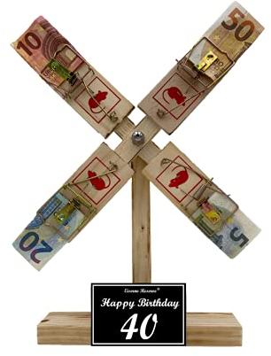 Originelle lustige Geldgeschenke zum 40. Geburtstag Geschenkideen für Männer und Frauen Eiserne Reserve Windmühle - Text s/w Happy Birthday 40