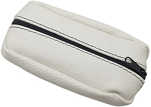 myledershop Große Rindleder Schlüsseltasche/Schlüsseletui/Schlüsselmäppchen/Autoschlüsselhülle mit 2 Reißverschlussfächer Handmade in EU in verschiedenen Farben und Designs (Design 2 / Weiß)