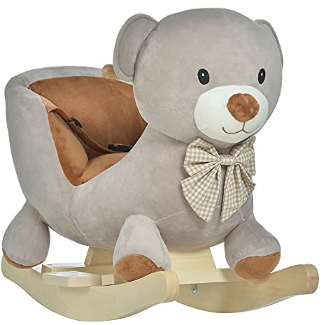 HOMCOM Cheval à Bascule Jouet à Bascule Ourson Fauteuil intégré Ceinture de sécurité Fonction sonore grognement Gris Marron