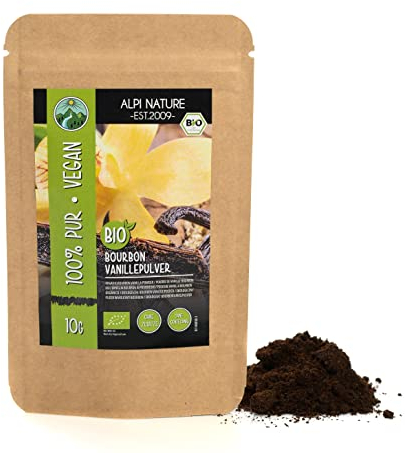 Vaniglia Bourbon BIO in Polvere 10g di Alpi Nature, Bacche di Vaniglia Bourbon del Madagascar Macinate di Grado A