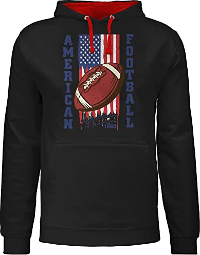 Shirtracer Pullover Herren Frauen Hoodie Kontrast zweifarbig - Deko Superbowl Party - American Football Flagge - blau - S - Schwarz/Rot - footballfans Geschenke für Fans