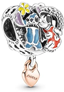 PANDORA Moments Disney Ohana Lilo & Stitch Inspiriertes Charm aus Sterling-Silber und 14 Karat rosévergoldeter Metalllegierung mit Cubic Zirkonia, 781682C01