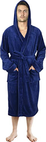 NY Threads Vestaglia da uomo con cappuccio, morbida e soffice per il sonno e il relax, Marina, Grande