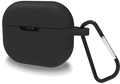 Geekria Silicone Case Cover Compatible with JBL Tune 130NC TWS True Wireless Earbuds, Earphones Skin Cover, Protective Carrying Case with Keychain Hook, Charging Port Accessible (Black)