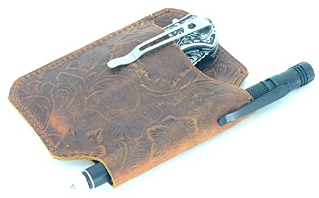 JJNUSA Echtes Leder Multitool Gürtelscheide Organizer, Leder EDC Gürteltasche für Herren, Gürtelhalter Mini Ledertasche Organizer Slip, Taschenlampenhalter, Stifthalter, Messerscheide Holster