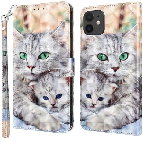 GLANDOTU Case for iPhone 11 6.1 inch,Magnetic PU Leather Wallet Flip Cover with [Shockproof Protective TPU][Standing Function][Card Holders] for iPhone 11 6.1 inch, Two cat