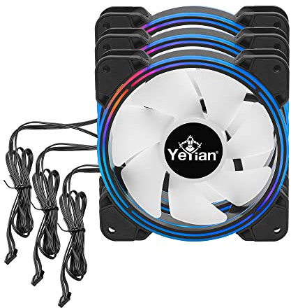 YEYIAN Kit ARGB DE 3 Ventiladores 120MM, 2 Tiras DE LUZ LED,HUB Y Controlador para Personalizar TU PC. -YCF-3KFS-01