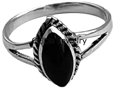 Bague de marquise de pierres précieuses d'onyx noir naturel, bague de déclaration en argent sterling 925 massif, belle bague de cadeaux pour femmes, bague Boho, bague de fête des mères, bague bohème