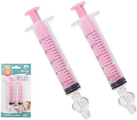 2 Stück Nasensauger Baby, 10ml Nasenreiniger mit Silikon-Nasensaugspitze, Nasenspülung Kinder Tragbares, Nasenreinigungs, Nasenwaschreiniger, Sicherer und Komfortabel (rosa)