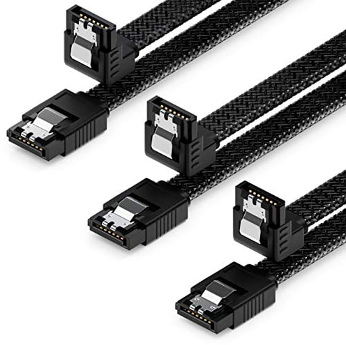 deleyCON 3x 30 cm Set da Cavi SATA 3 in Nylon per Dati SATA III Cavi di Collegamento Serial ATA per Scheda Madre e Hard Drive HDD SSD con 1 Presa a L a 90° S-ATA in Nero