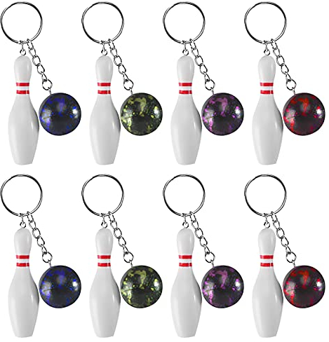 APOMOONS Mini Bowling Schlüsselanhänger, 8 Pcs Mini Bowling Pin Keychain Charms, Bowling Mitgebsel Schlüsselbund, Bowling Pins Schlüsselhalter, Bowling Schlüssel Anhänger Geburtstag für Familie