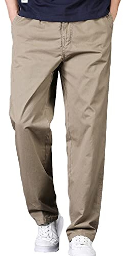 Jamron Hombre Cintura Elástica Pantalones Chinos Casual de Pata Ancha Pantalones de Trabajo de Algodón con 4 Bolsillos