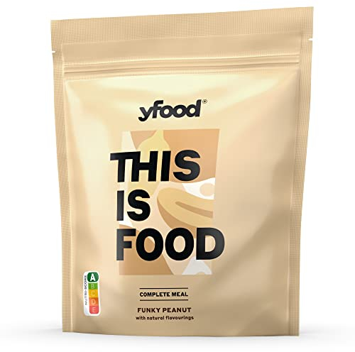 yfood Pulver Funky Peanut, Leckere Trinkmahlzeit für unterwegs, THIS IS FOOD Pulver, 6,3g Protein, 17 Mahlzeiten, 26 Vitamine und Mineralstoffe, 1,5kg Beutel, Geschmack Erdnuss