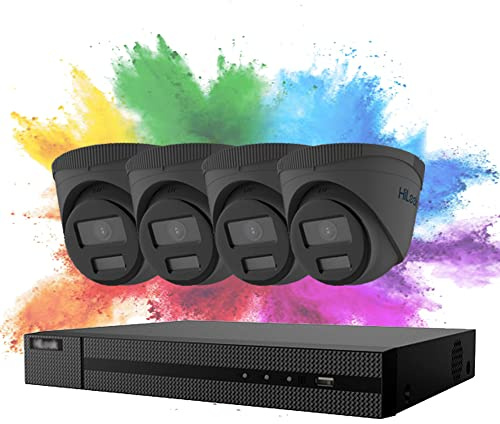 HiLook 4K NVR 5MP PoE CCTV Security Camera System, CCTV System with 4TB HDD NVR and 4X 5MP Motion Detection Outdoor Color VU PoE IP Cameras, 30M White Light Night Vision, IPC-T259H(C)&NVR-104MH-C/4P