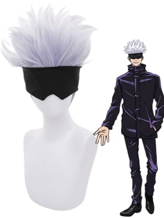 MIGUOO Anime Jujutsu Kaisen Cosplay Perücke, Gojo Satoru Perücke, Dusty Blue Kurzhaar Rollenspiel Perücken mit Perücke Cap, für Halloween Kostüm Party