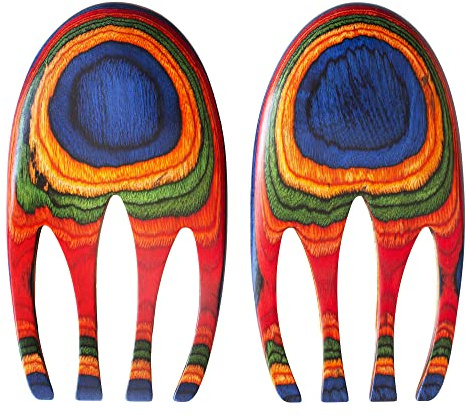Totally Bamboo Baltique Marrakesh Collection Salad Hands Serving Utensil Set, Colorful Wooden Salad Servers