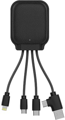 Xoopar Cable De Carga con Función NFC – Multi Conectores USB 4-en-1: USB C, USB y Micro USB – Cable Cargador Smartphone Universal y Batería Externa de 3000 mAh – Piel Reciclada – Iné Gamma (Negro)
