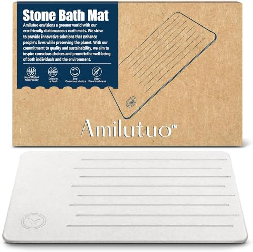 Amilutuo Badematte Stein, Diatomite Stone Bath Mat, rutschfeste Stein Badematte Schnelltrocknend, Werten Sie Ihr Badezimmer mit Dieser Saugfähigen Badematte (39x60cm)
