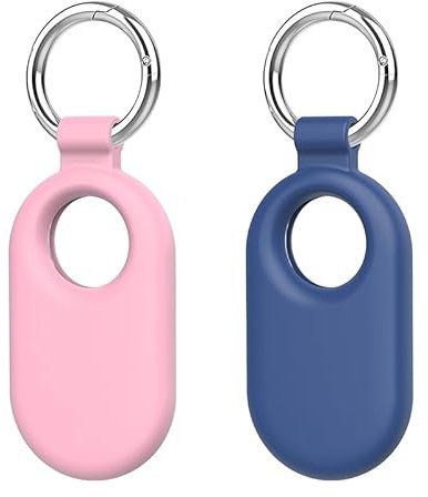 SZJCLTD für Samsung Galaxy SmartTag2 Hülle, 2 Pack Silikon Schutzhülle für Galaxy Smart Tag 2 mit Schlüsselring für Schlüssel, Brieftasche, Gepäck, Haustiere (Rosa/Dunkelblau)