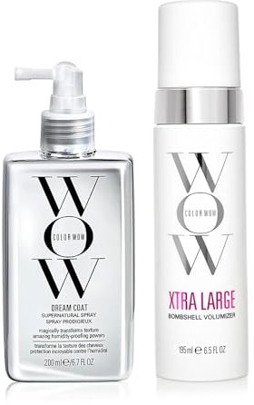 COLOR WOW Long-Lasting Blow Dry Bundle – Blowouts that last for days; Go big with Xtra Large Volumizer and go frizz-free with Dream Coat anti-frizz spray; heat protection
