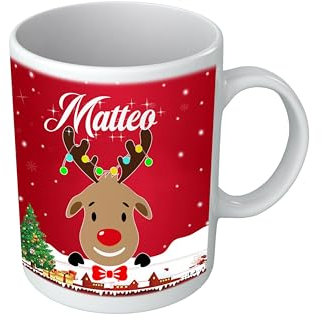 Puzzletee Tazza Natalizia Nome Personalizzabile con Nome Personalizzabile Renna Idea regalo con personalizzazione Idea Regalo Uomo per Lui