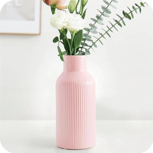 Hanaomaoyi Vase pour Herbe de la Pampa, 20 cm, en céramique, Blanc Mat, Rond, Design Moderne, bohème, esthétique, pour Salon, Chambre à Coucher, Style Nordique Simple (Rose)