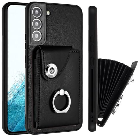 QIWEIQING Wallet Phone Case for Samsung Galaxy S22, Retro Matte Card Holder Slots Zipper Pocket Case PU Leather Magnetic Closure Kickstand Folio Flip Case for Samsung Galaxy S22.Black YBK