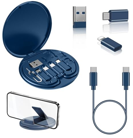 SEUMOO Multifunctional Data Cable Storage Box Adaptor 60W Fast Charge Multi-Type Charging Line Convertor Set for Lightning USB-C & Micro-USB Devices Travel Phone Holder Universal Data Transfer Cable