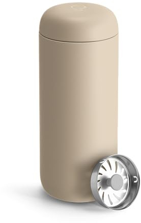 Fellow 16 oz Carter Move Travel Mug - Vacuum-Insulated Stainless Steel Travel Coffee Mug - Coffee Tumbler with Ceramic Interior and Splash Guard - Sand Dune