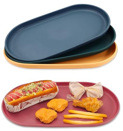 Sekonow 4 vassoi da portata ovali, 30,5 x 17 cm, vassoi in plastica per alimenti, piatti da portata colorati per feste, intrattenimento, snack, dessert, tavolino da caffè, medio