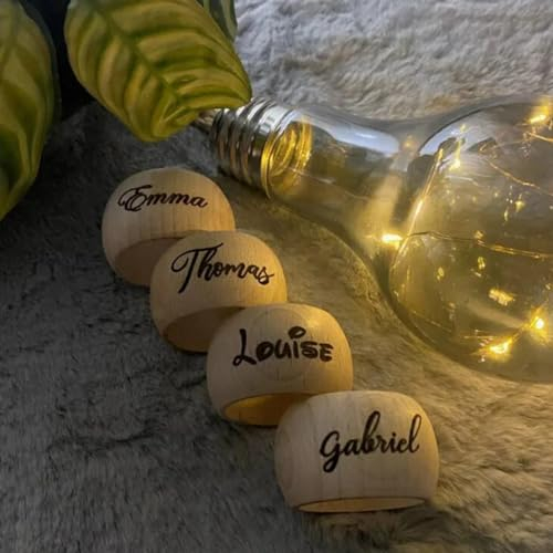 MXN Personalisierte Serviettenringe Holz Mit Gravur,Serviettenhalterung Aus Buchenholz,Personalisiertes Geschenk,für Esszimmer,Hochzeit,Jahrestag,Geburtstag,Personalisiertes Geschenk (8 stück)