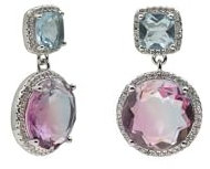 Lineargent Pendientes de piedras de colores en tonos azul y fucsia