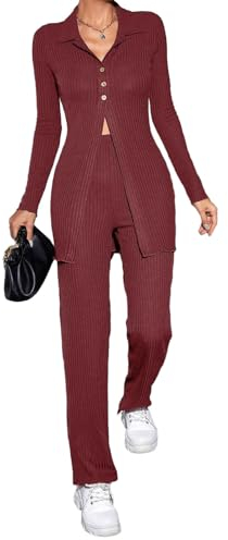 KieTeiiK Zweiteiliges Set Für Damen Mit Langen Ärmeln Strickjacke Jacken Oberteil Und Palazzo Hose Lässige Outfits Sweatsuit Loungewear Stricksets